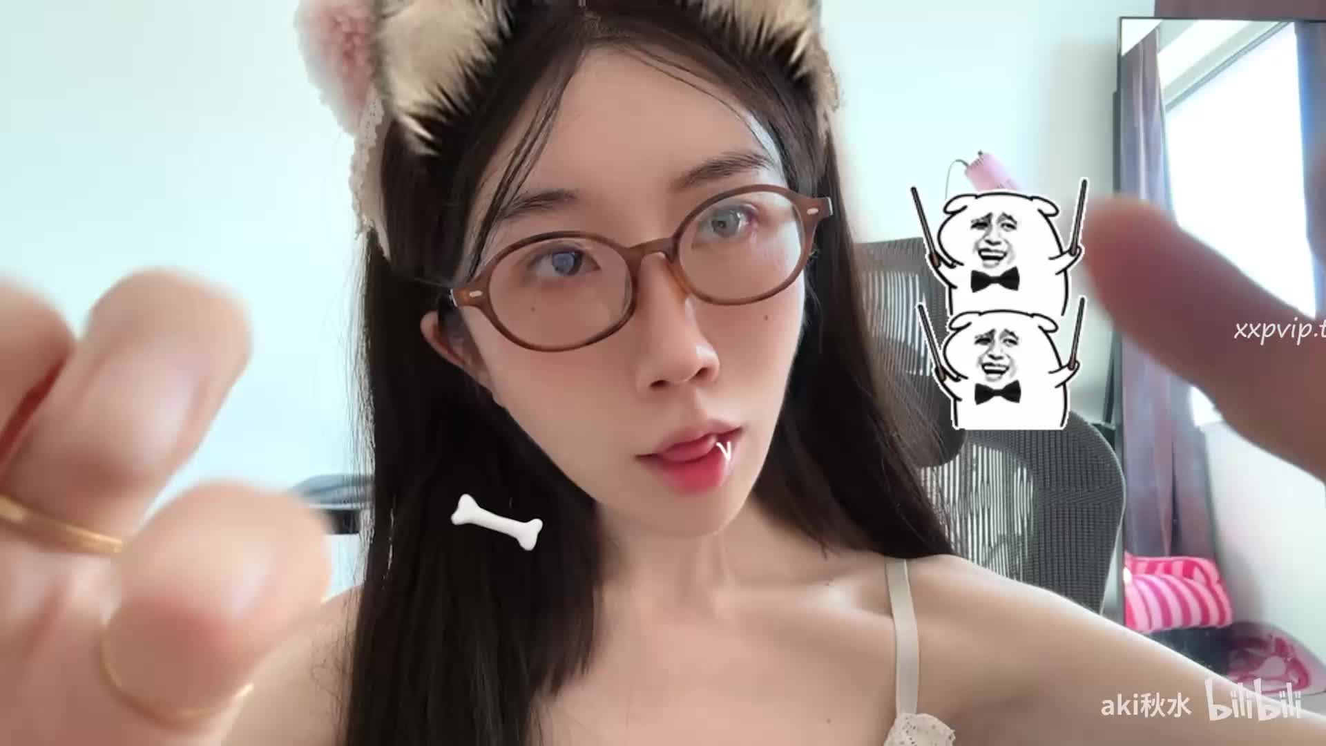【福利助眠】Aki秋水充电福利ASMR助眠系列之兽耳眼镜娘の近距离怼脸kqy+口水画
